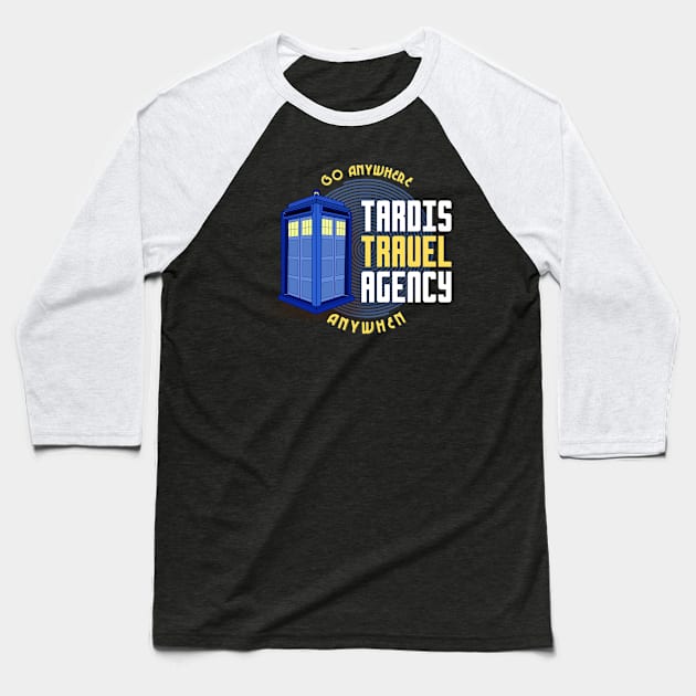 Tardis Travel Agency Baseball T-Shirt by Damn_Nation_Inc